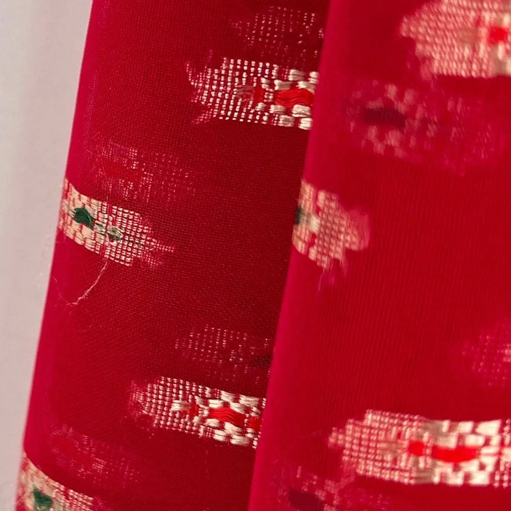 Red Silk Saree Sari Sarong Songket Gold Thread Petticoat Lined Handwoven in Bali